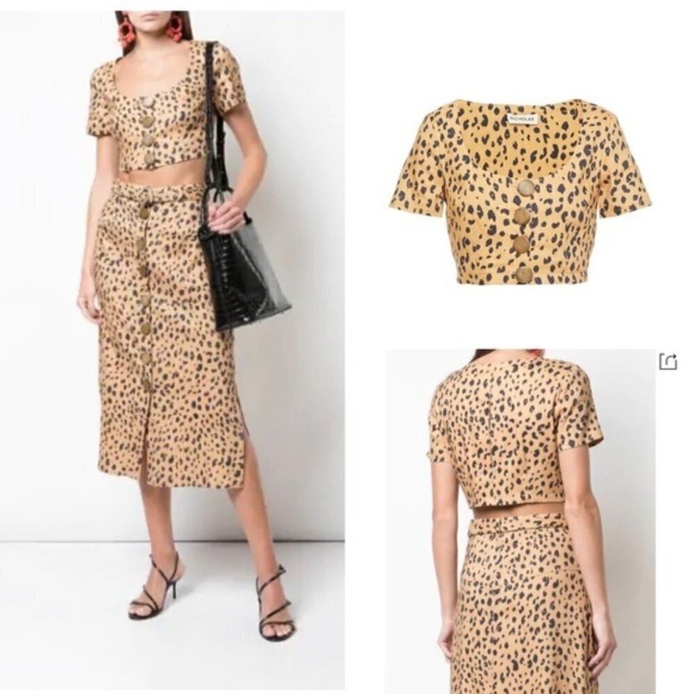 Nicholas NWT Leopard Tencil Crop Top in Amber New 8